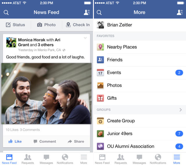 Facebook iOS App Gets New Look Alongside iOS 7 Release